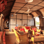 Traditional houseboat on Alleppey backwaters at sunset